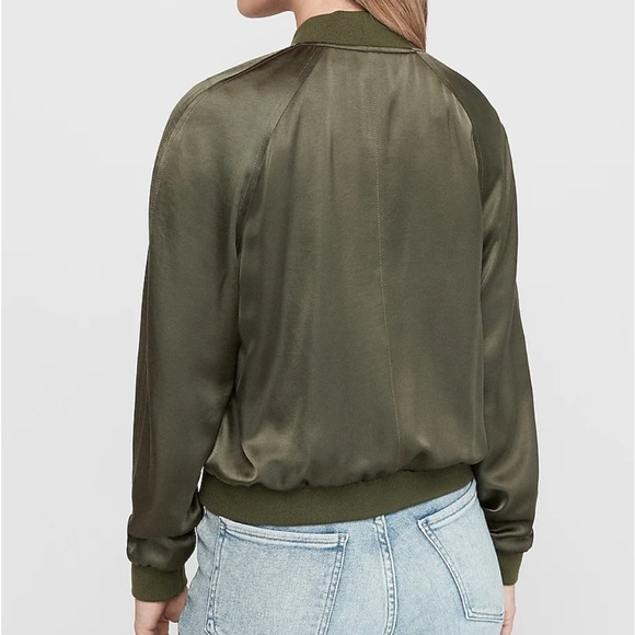 EXPRESS-Nwt satin like bomber jacket in olive green - Picture 2 of 6
